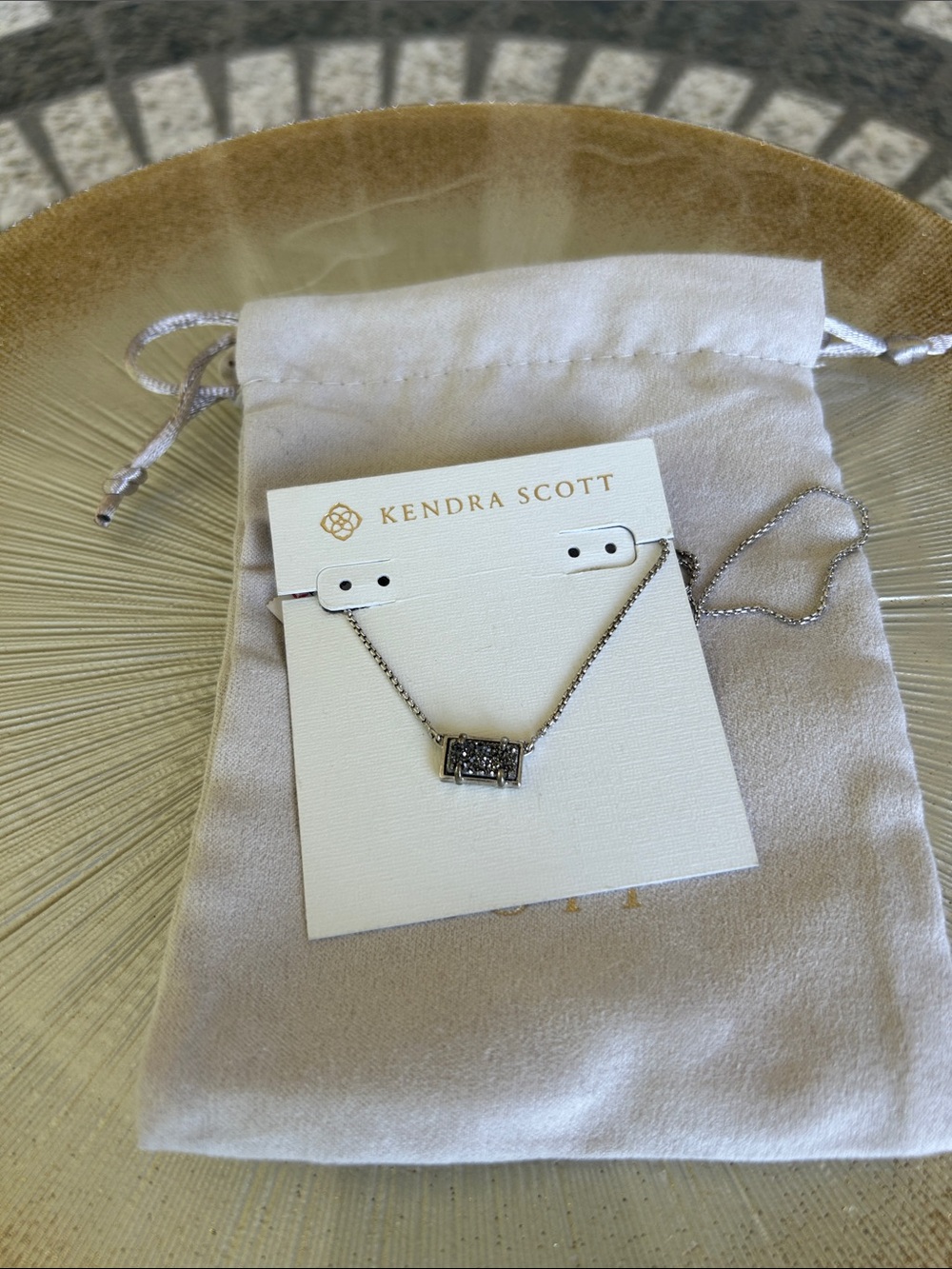 Kendra Scott Pattie Silver Sparkle Rectangle Pendant Necklace